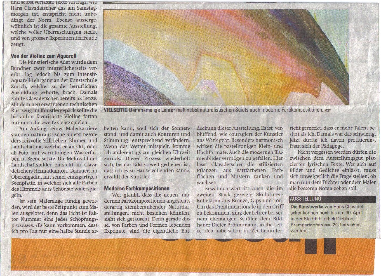 Zweiter Teil des Zeitungsartikels über Hans Clavadetscher